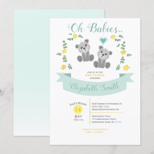 Invitation Gender neutre Twin Cute bear baby shower