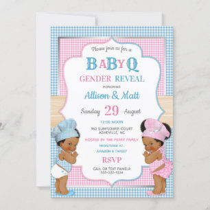 Invitation Gender Reveal Baby Q BBQ Pink Blue Gingham