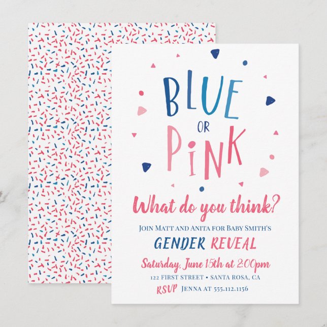 Invitation Genre bleu ou rose révéler l'invitation (Devant / Derrière)