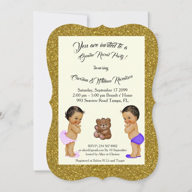 Invitation Genre de fille ou garçon révéler, ours, parties sc (Devant)