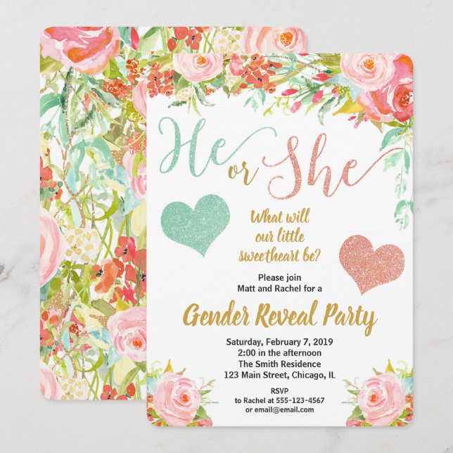 Invitation Genre floral d'amoureux de Valentines le petit (Devant / Derrière)