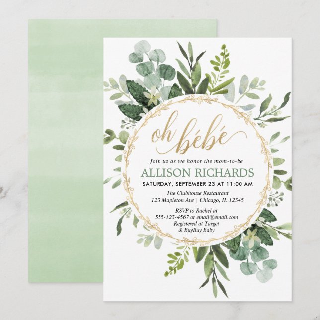 Invitation Genre neutre Oh bebe French Paris baby shower (Devant / Derrière)
