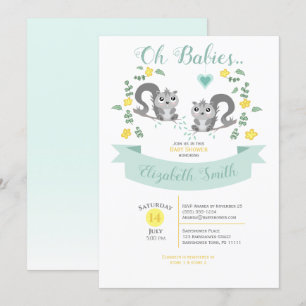 Invitation Genre neutre Twin Cute écureuils babyshower