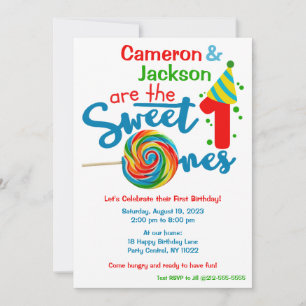 Invitation Genre Neutre Twin Sweet 1 Thème Anniversaire Invit