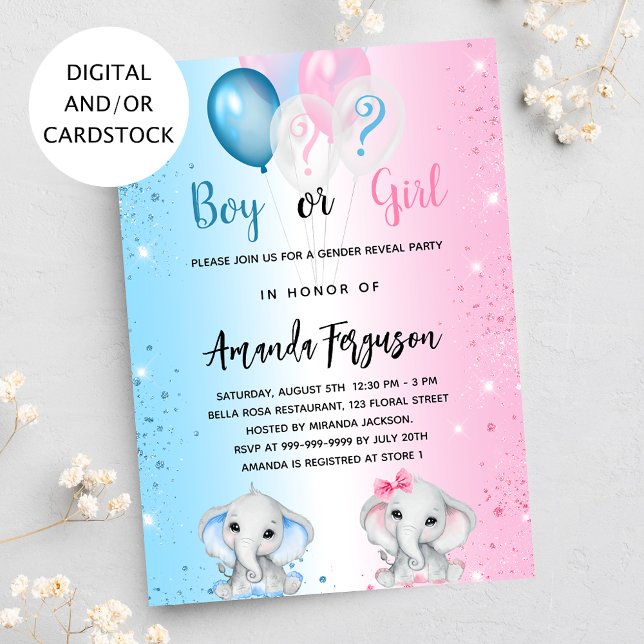 Invitation Genre révéler baby shower bleu rose garçon fille (Créateur téléchargé)