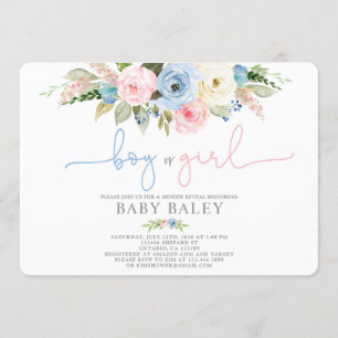 Invitation Genre révéler baby shower floral bleu et rose