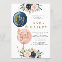 Genre révéler baby shower invitation, bébé ballon