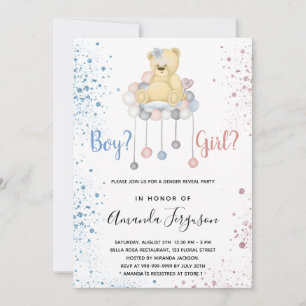 Invitation Genre révéler baby shower ours en peluche bleu ros