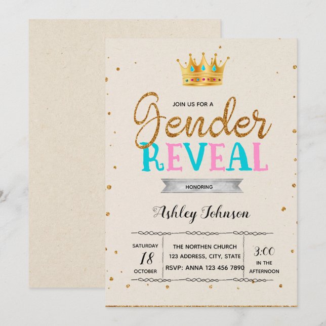 Invitation Genre révéler l'invitation de princesse princesse (Devant / Derrière)