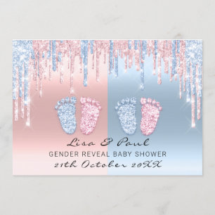 Invitation Genre Révéler Pieds Rose Bleu Bébé Jumeaux Garçon