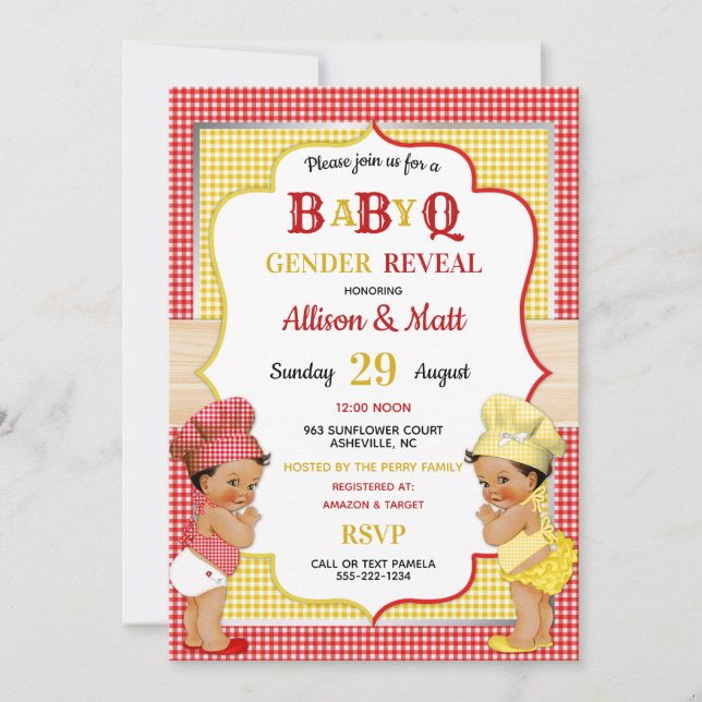 Invitation Genre Revey Baby Q BBQ Rouge Jaune En vichy (Devant)