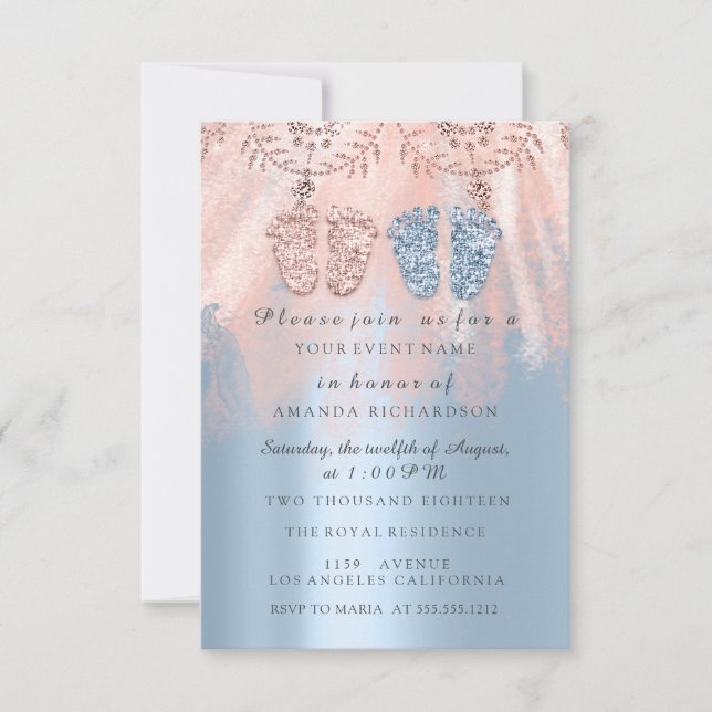 Invitation Genre Revival Pieds Argent Fille Garçon Royal Twin (Devant)
