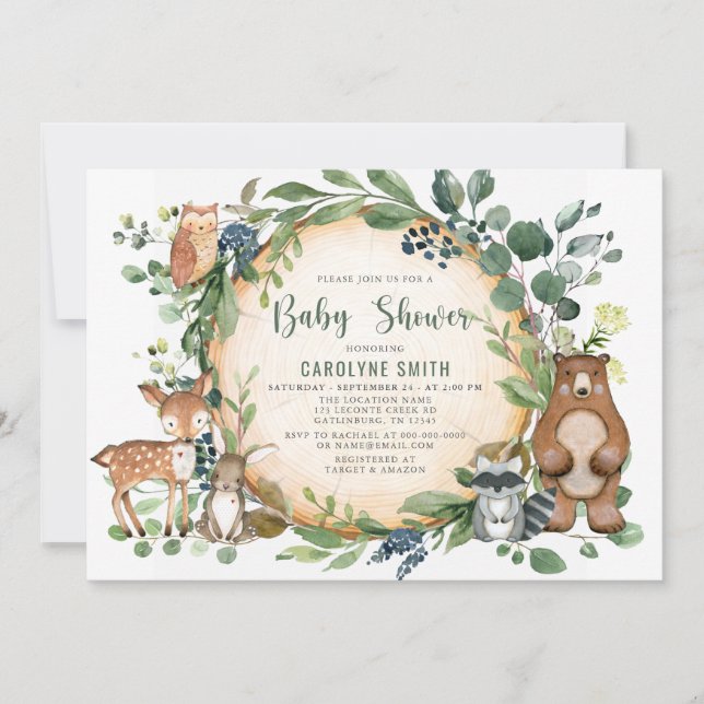 Invitation Genre vert neutre Baby shower boisé (Devant)