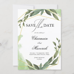 Invitation Geo Frame vert feuille Eucalyptus Enregistrer la d