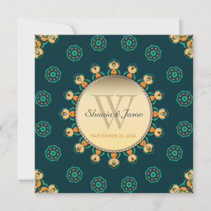 Invitation Géo Gems Cercle Monogramme Sarcelle Or Mariage