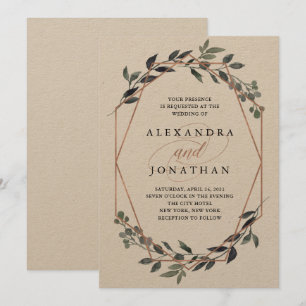 Invitation Geo Kraft verdoyant   Mariage or Rose