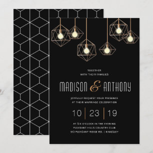Invitation Geo Lights Black and Gold Modern Mariage géométriq
