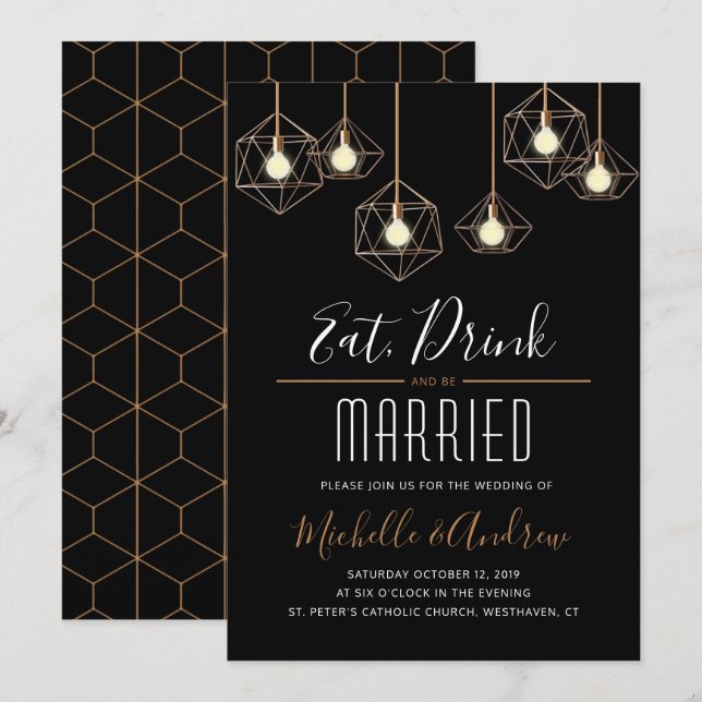 Invitation Geo Lights Manger Boire et être marié Mariage (Devant / Derrière)