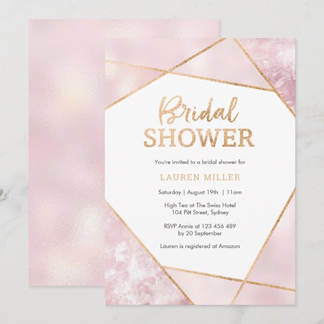 Invitation Geo Pink et Gold Bridal Douche (Devant / Derrière)