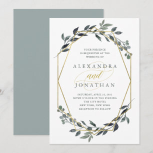 Invitation Geo verdoyant Mariage d'or