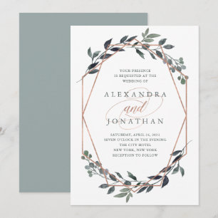 Invitation Geo vert   Mariage or Rose