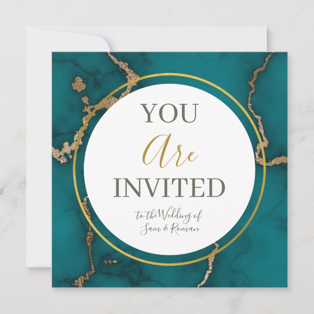 Invitation Géode Agate turquoise Gold Kintsugi (Devant)