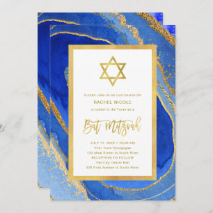 Invitation Géode bleu et or   Étoile de David Bat mitzvah