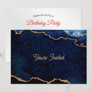 Invitation Geode Blue Gilded Birthday