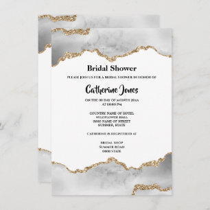 Invitation Géode chic or blanc agate aquarelle nuptiale