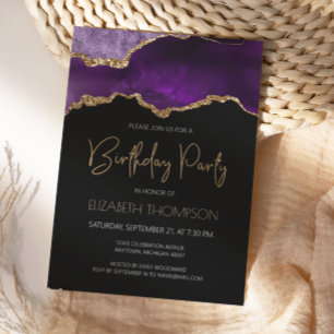 Invitation Géode d'agate dorée violette pour anniversaire tou