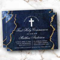 Géode d'âge en marbre bleu or Première communion