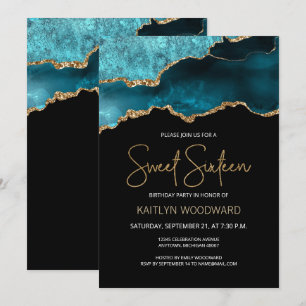Invitation Géode d'âge Turquoise or foncé doux 16 fête d'anni