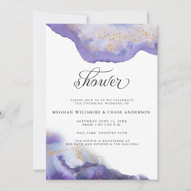 Invitation Géode d'aquarelle Améthyste moderne BarefootBride™ (Devant)