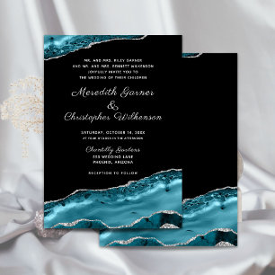 Invitation Géode de Parties scintillant en argent turquoise M