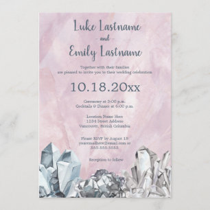 Invitation Géode et pierres précieuses en aquarelle rose pour