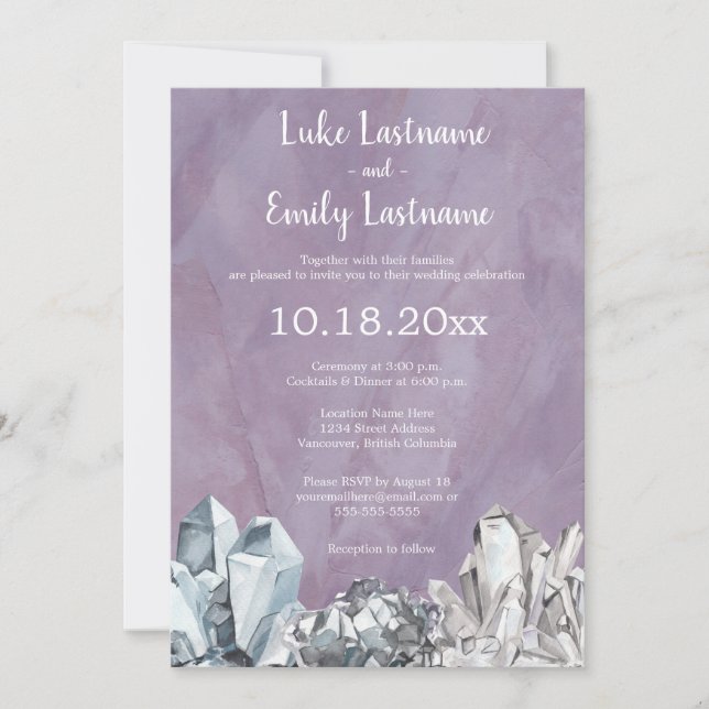 Invitation Géode et pierres précieuses en Mariage d'aquarelle (Devant)