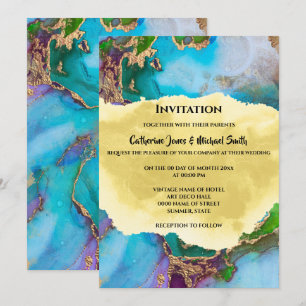 Invitation Géode paon couleurs abstrait agate moderne chic