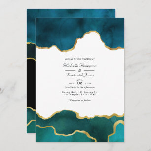 Invitation Géode turquoise et or Agate Pierre Code QR Mariage