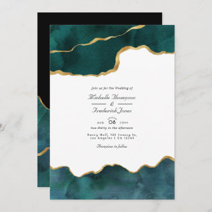 Invitation Géode turquoise et or Agate QR Code RSVP Mariage