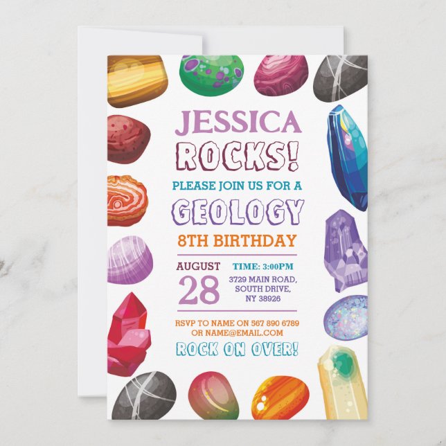 Invitation Géologie Anniversaire Fête Rocks Gems Crystals Inv (Devant)