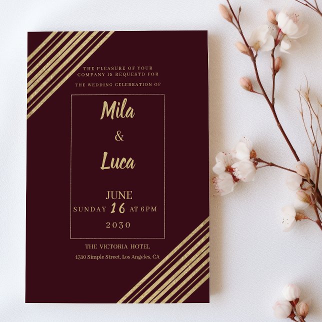 Invitation Geometrical burgundy gold typo Wedding (Geometrical burgundy gold typo Wedding )