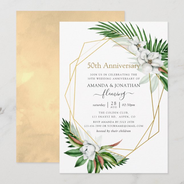 Invitation Géométrie de verdure tropicale 50e anniversaire (Devant / Derrière)