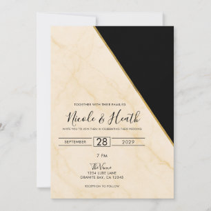 Invitation Géométrie dorée Luxe ivoire et Mariage en marbre d