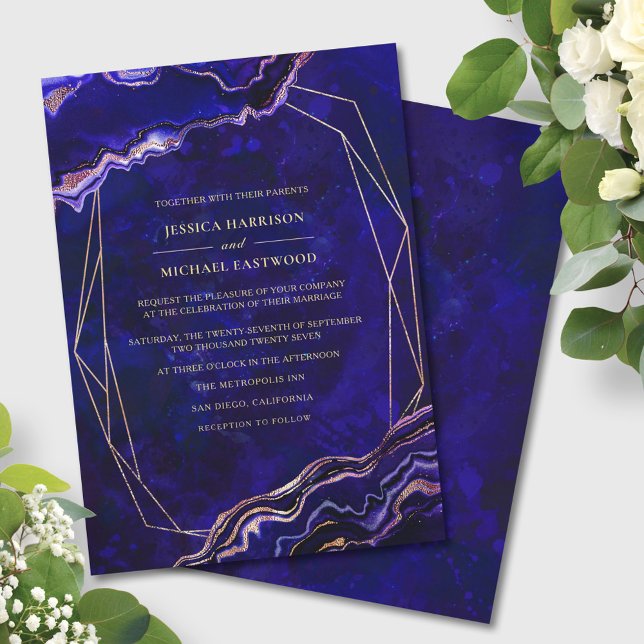 Invitation Géométrie moderne Geode Deep Blue Agate Wedding (Créateur téléchargé)