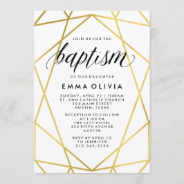 Invitation Géométrie moderne sur Baptême blanc | Faux Gold Lo
