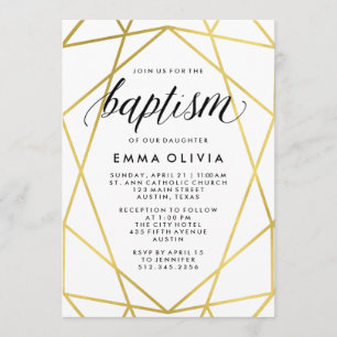 Invitation Géométrie moderne sur Baptême blanc Faux Gold Lo