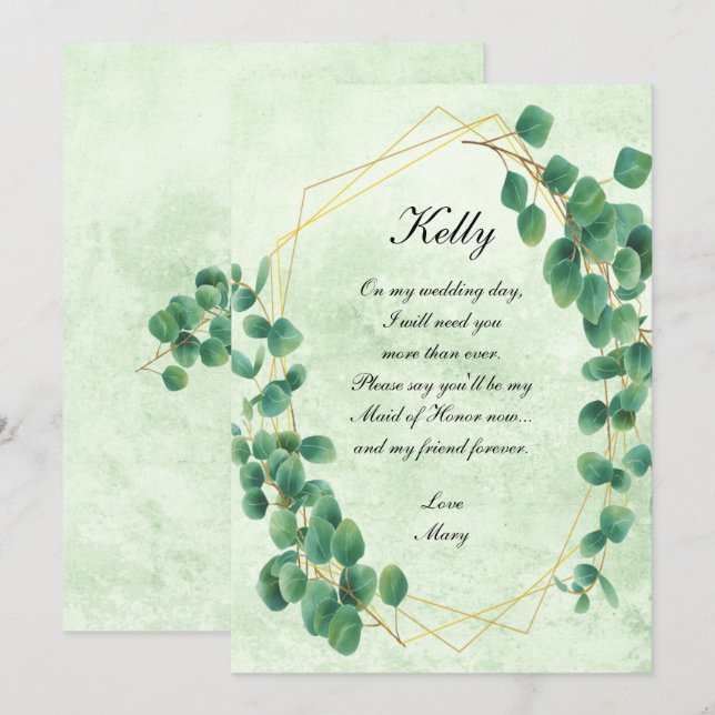 Invitation Géométrie végétale Feuilles d'eucalyptus Demoisell (Devant / Derrière)