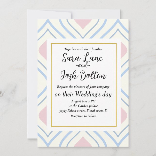 Invitation géométrique Abstraite, bleue, rose et blanc cassé (Devant)