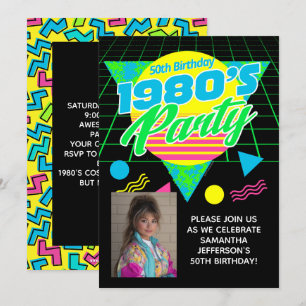 Invitation Géométrique années 80 1980s 50 ans Photo Fête d'an
