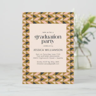 Invitation Géométrique Art Déco Blush et Gold Graduation Part